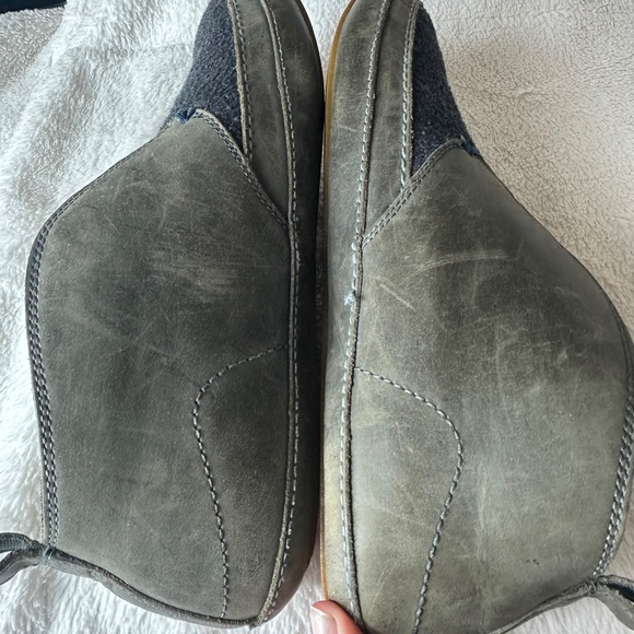 Olukai Moloa Slippers Mid Mens Sz 11 Leather Wool Shearling Gray Moccasins - Picture 5 of 8